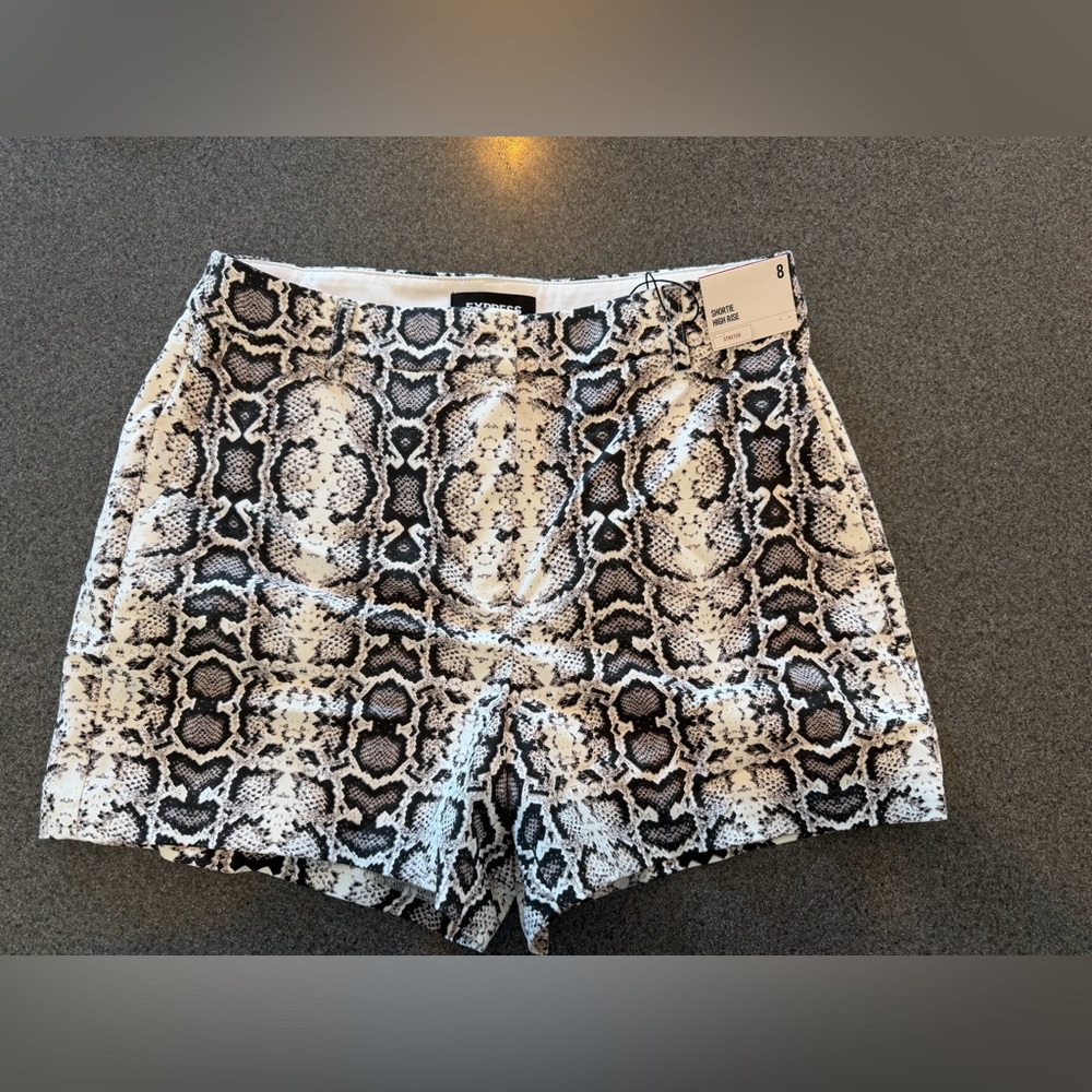 Express Black and White Snake Print High Waist Shorts
